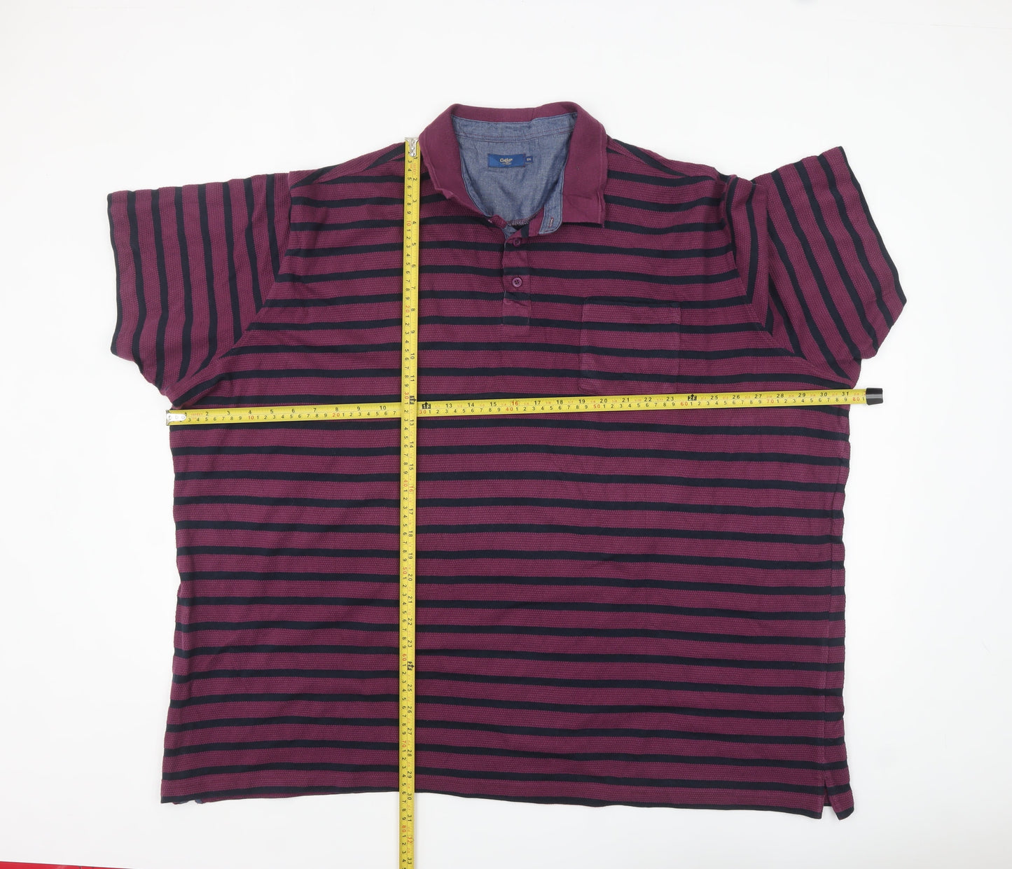 Cotton Traders Men’s Plum Striped Polo Shirt 5XL Regular Fit