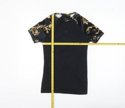 River Island Men's Black Gold Baroque Muscle Fit T-Shirt XS