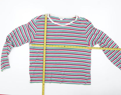 Monki Women's Multicoloured Striped Long Sleeve Cotton Modal Jersey T-Shirt L