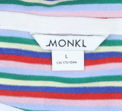 Monki Women's Multicoloured Striped Long Sleeve Cotton Modal Jersey T-Shirt L