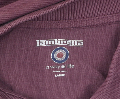 Lambretta Men Purple Long Sleeve Polo Shirt Size L Retro Style