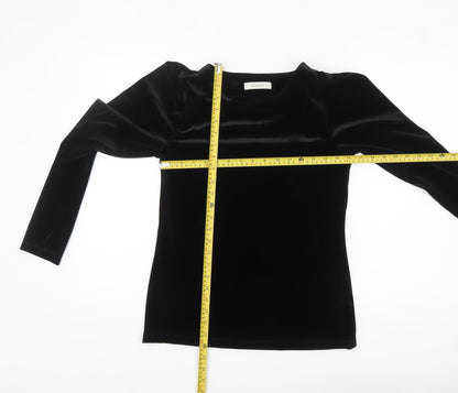 Oasis Women's Black Velvet Long Sleeve Crew Neck Blouse Size S