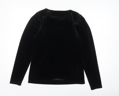 Oasis Women's Black Velvet Long Sleeve Crew Neck Blouse Size S