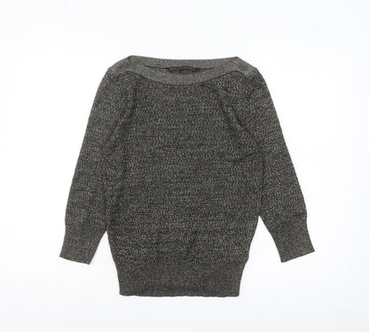 Betty Jackson Black Women's Size 10 Black Metallic Knit Boat Neck Jumper