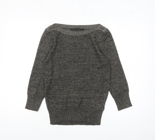 Betty Jackson Black Women's Size 10 Black Metallic Knit Boat Neck Jumper