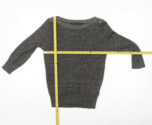Betty Jackson Black Women's Size 10 Black Metallic Knit Boat Neck Jumper