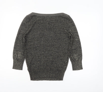 Betty Jackson Black Women's Size 10 Black Metallic Knit Boat Neck Jumper
