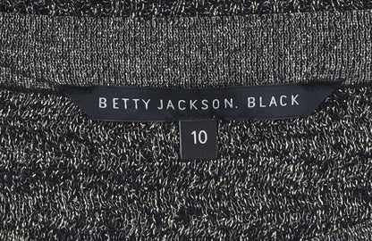 Betty Jackson Black Women's Size 10 Black Metallic Knit Boat Neck Jumper