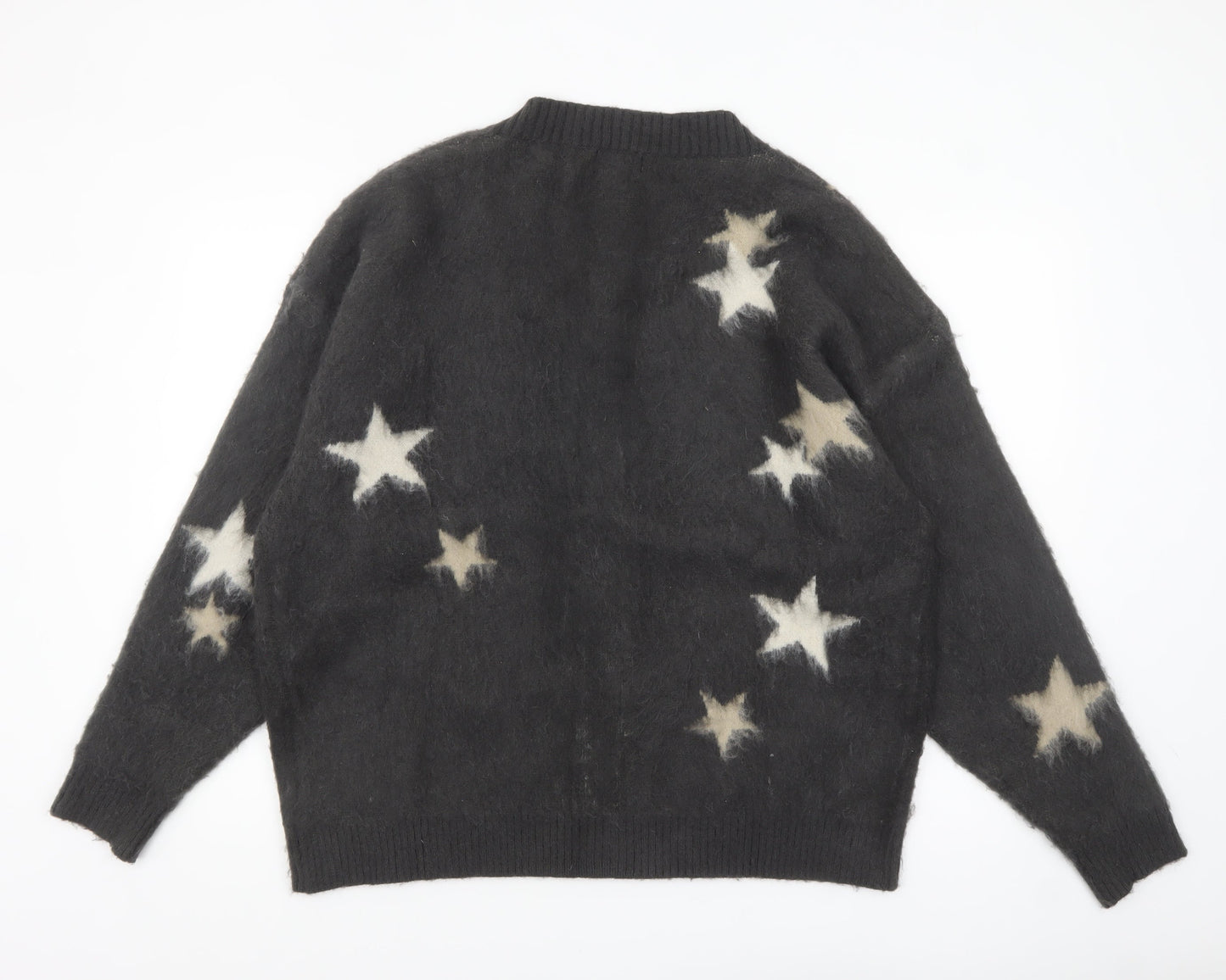boohooMAN Men's Black Star Print Chunky Knit Cardigan M