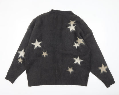 boohooMAN Men's Black Star Print Chunky Knit Cardigan M