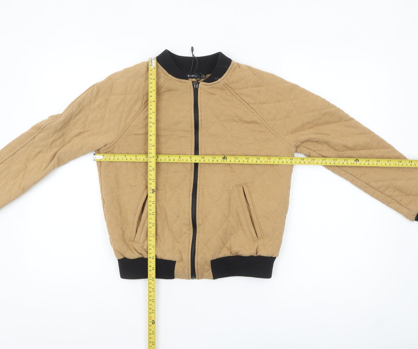 Bershka Women’s Beige Quilted Bomber Jacket Size S Casual Lightweight