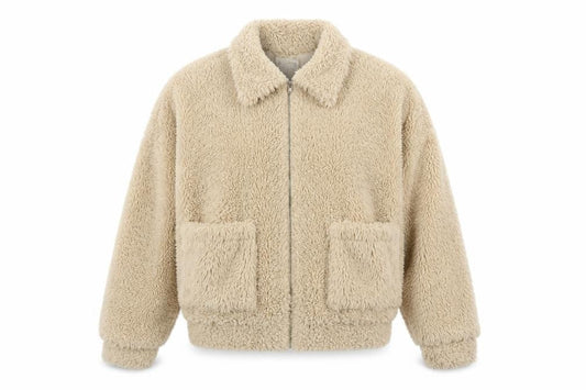 In The Style Women’s Beige Faux Fur Cropped Bomber Jacket Size 8