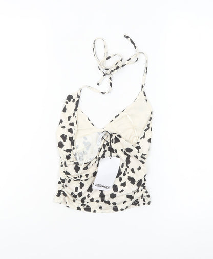 Bershka Women's White Animal Print Halter Camisole Top Size S