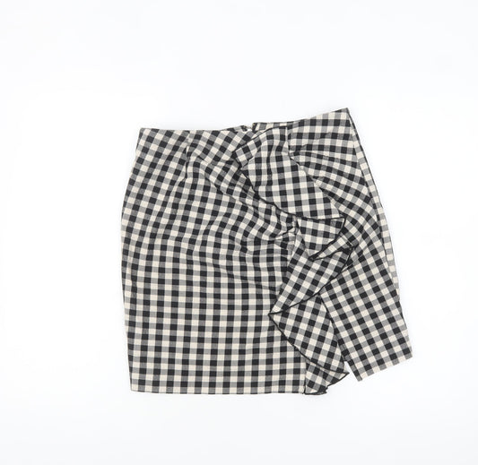H&M Womens Black Check Ruffle Pencil Skirt Size 10
