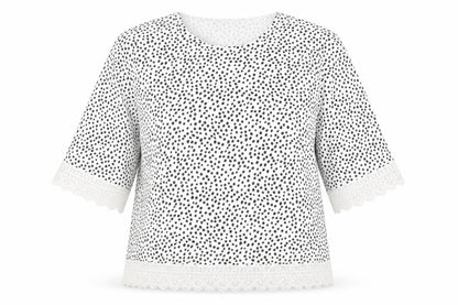 F&F Women White Black Polka Dot Lace Trim Blouse Size 14