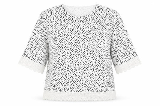 F&F Women White Black Polka Dot Lace Trim Blouse Size 14