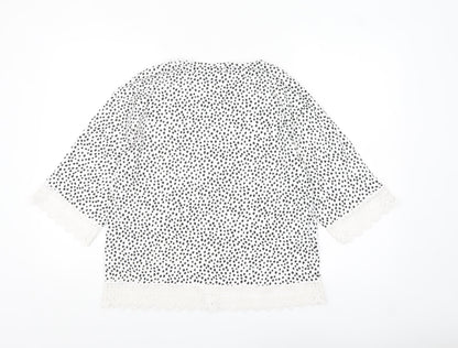 F&F Women White Black Polka Dot Lace Trim Blouse Size 14