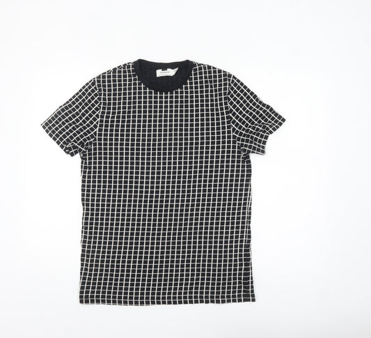 Topman Men's Black Check Short Sleeve Crew Neck T-Shirt Size S