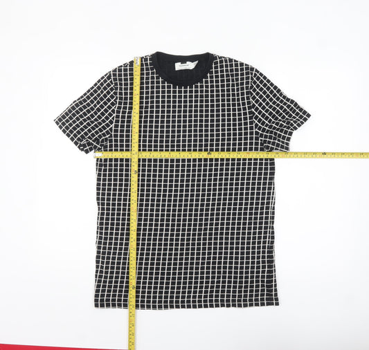 Topman Men's Black Check Short Sleeve Crew Neck T-Shirt Size S