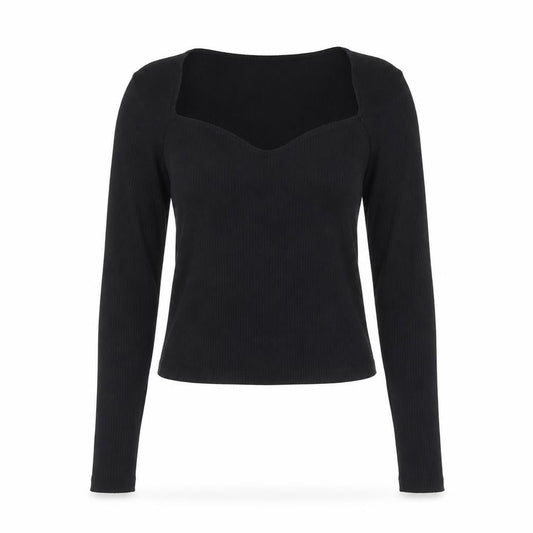 Noisy May Womens Black Sweetheart Neck Slim Fit Long Sleeve Top Size L