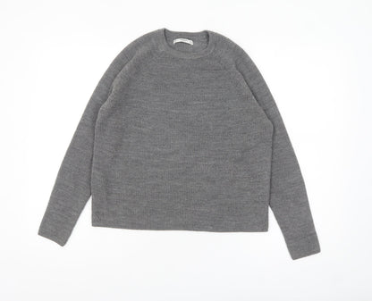 Mango Women Grey Acrylic Knit Crew Neck Pullover Jumper Size 10