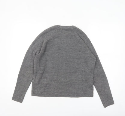 Mango Women Grey Acrylic Knit Crew Neck Pullover Jumper Size 10