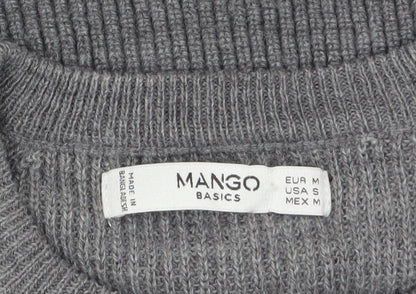 Mango Women Grey Acrylic Knit Crew Neck Pullover Jumper Size 10