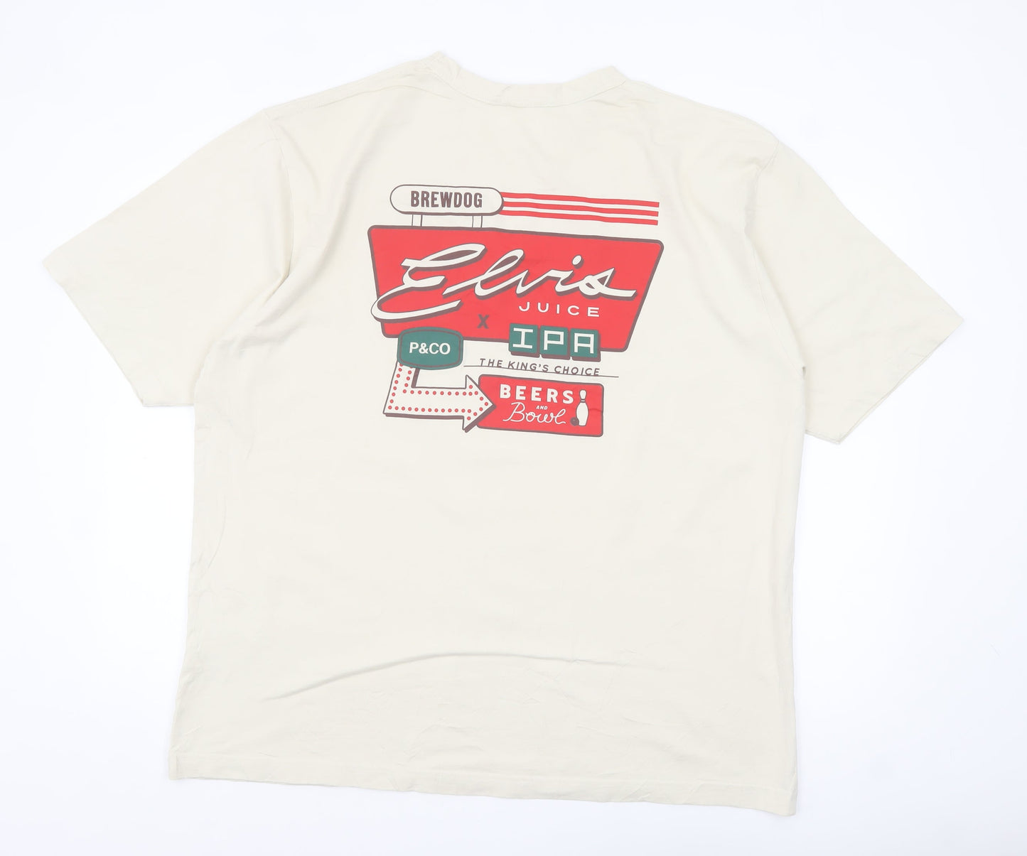 P&Co x Brewdog Men's Beige Elvis Juice Graphic T-Shirt 2XL Cotton