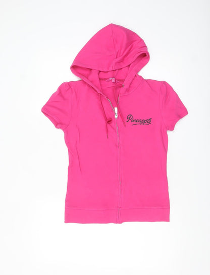 Pineapple Women Pink Size 10 Full Zip Short Sleeve Hoodie Cotton
