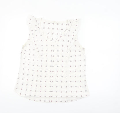 Fat Face Women’s Ivory Ruffle Sleeveless Cotton Tunic Blouse UK 12