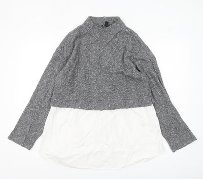 New Look Women's Grey High Neck Knit Jumper UK 16