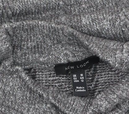 New Look Women's Grey High Neck Knit Jumper UK 16