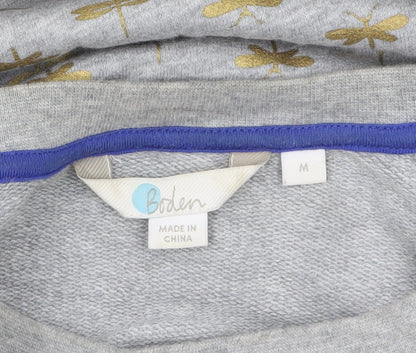 Boden Women's Grey Gold Bee Print Crew Neck Sweatshirt M