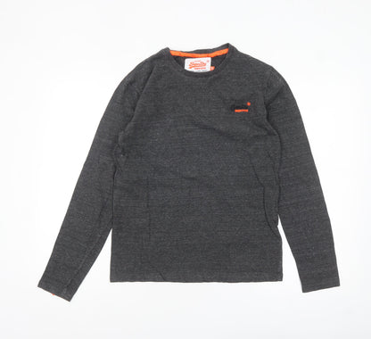 Superdry Men's Grey Long Sleeve Cotton Crew Neck Top Size S