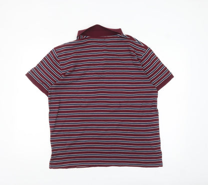 Ralph Lauren Men's Red Striped Custom Slim Fit Polo Shirt L