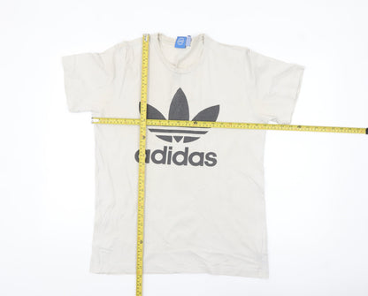 Adidas Men's Beige Trefoil Logo T-Shirt Size M Short Sleeve Cotton