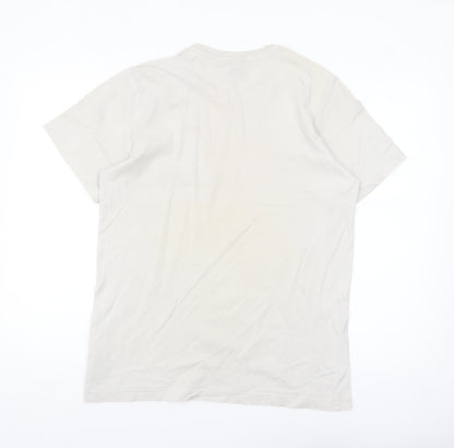 Adidas Men's Beige Trefoil Logo T-Shirt Size M Short Sleeve Cotton