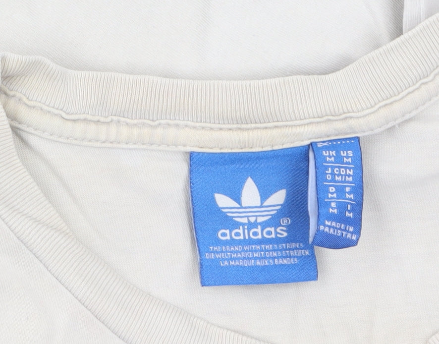 Adidas Men's Beige Trefoil Logo T-Shirt Size M Short Sleeve Cotton