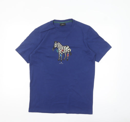 PS Paul Smith Men's Blue Zebra Graphic Cotton T-Shirt Size S