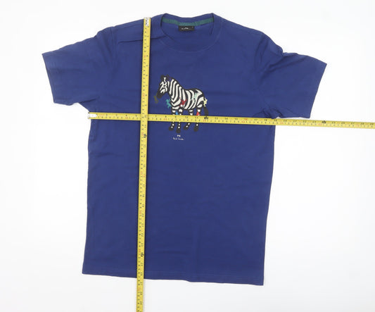 PS Paul Smith Men's Blue Zebra Graphic Cotton T-Shirt Size S