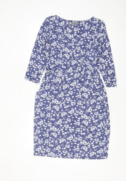 Laura Ashley Women's Blue Floral Shift Dress Size 8 3/4 Sleeve