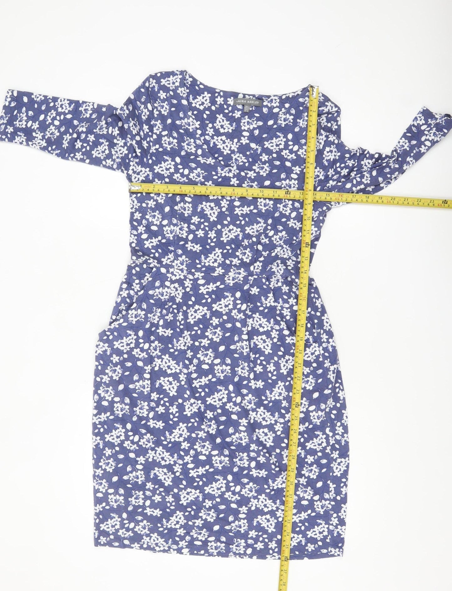 Laura Ashley Women's Blue Floral Shift Dress Size 8 3/4 Sleeve