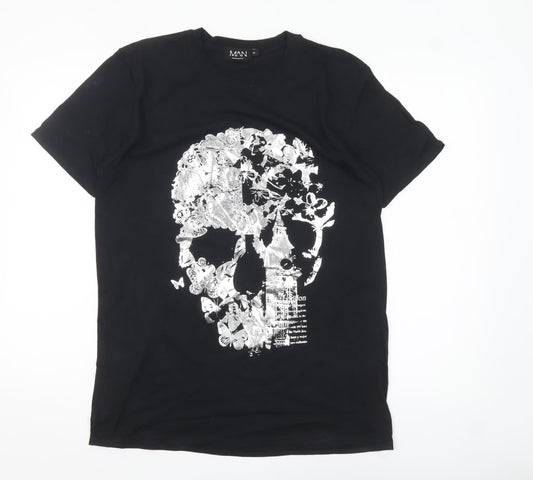 boohooMAN Men's Black Skull Graphic Print T-Shirt Size M