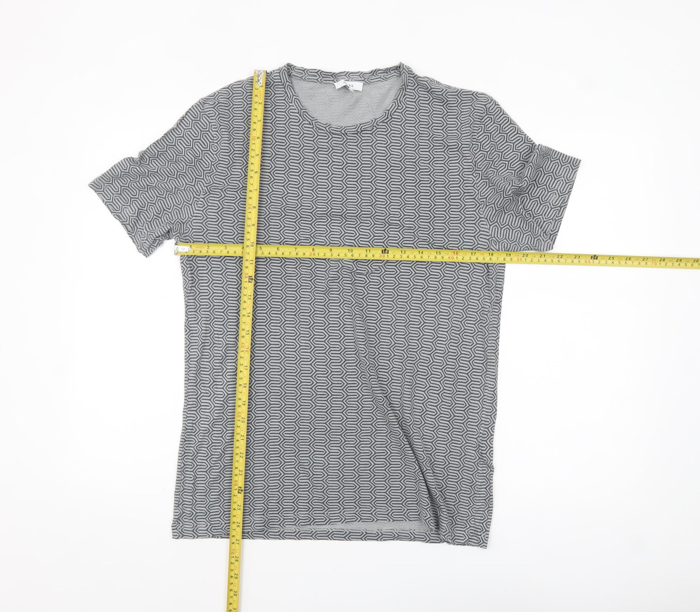 Reiss Men’s Grey Geometric Crew Neck Short Sleeve T-Shirt M