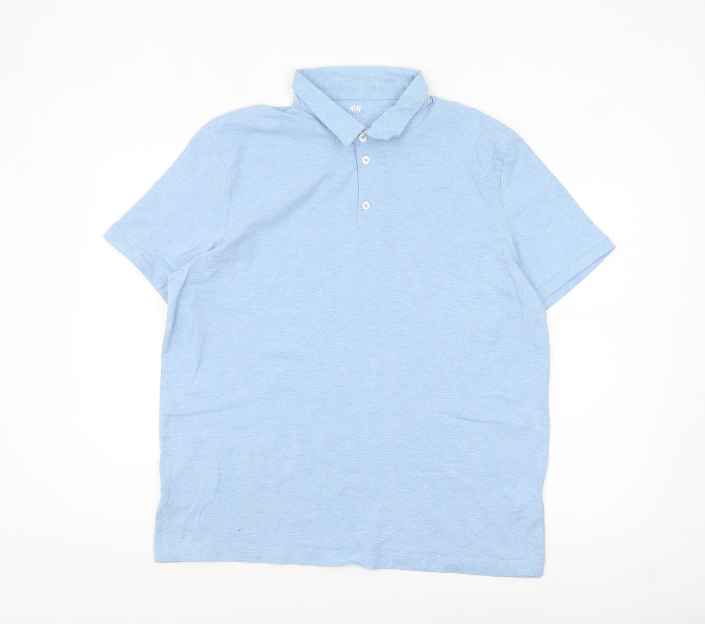 H&M Men’s Blue Slim Fit Short Sleeve Polo Shirt L Cotton Blend
