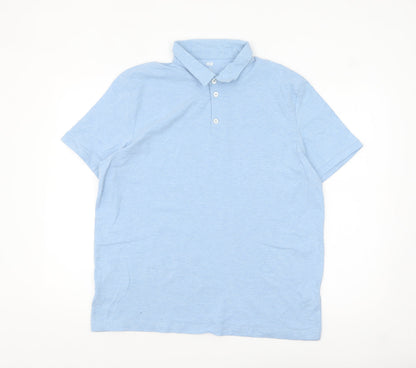 H&M Men’s Blue Slim Fit Short Sleeve Polo Shirt L Cotton Blend