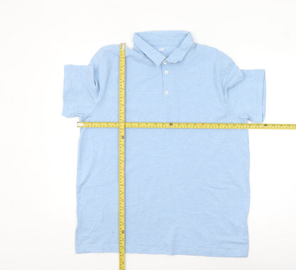H&M Men’s Blue Slim Fit Short Sleeve Polo Shirt L Cotton Blend