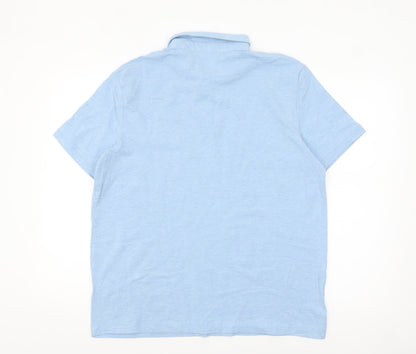 H&M Men’s Blue Slim Fit Short Sleeve Polo Shirt L Cotton Blend