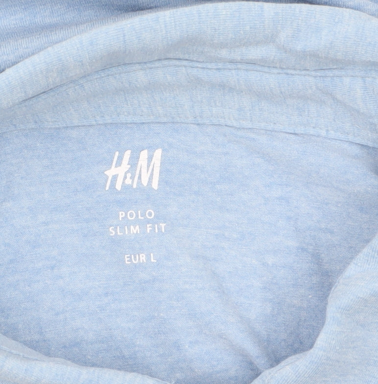 H&M Men’s Blue Slim Fit Short Sleeve Polo Shirt L Cotton Blend