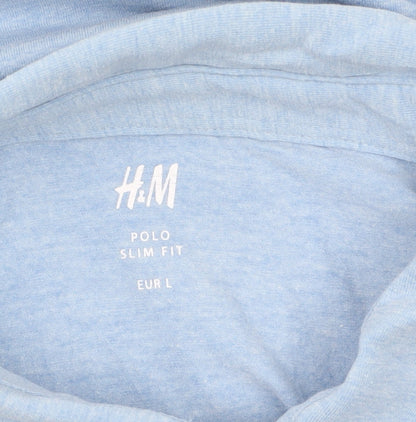 H&M Men’s Blue Slim Fit Short Sleeve Polo Shirt L Cotton Blend